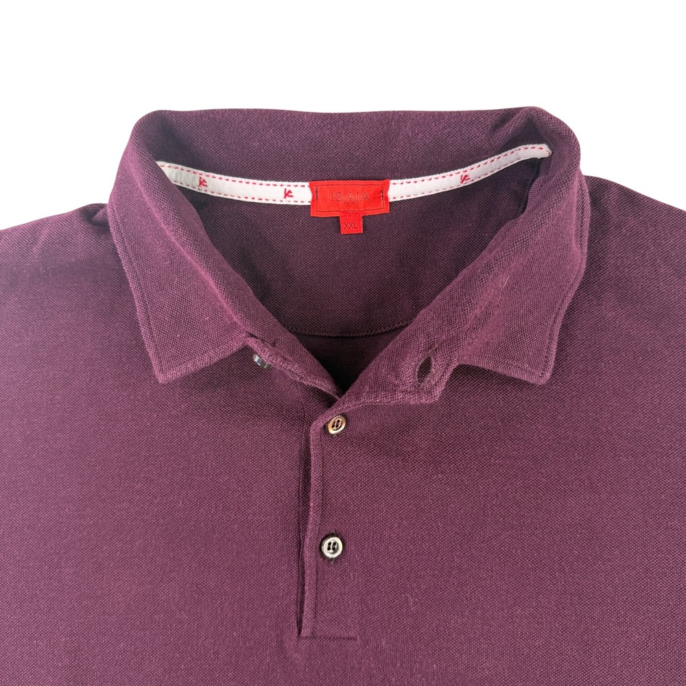 Isaia Polo Shirt Mens XXL Burgundy Short Sleeve Cotton Pique Napoli Italy